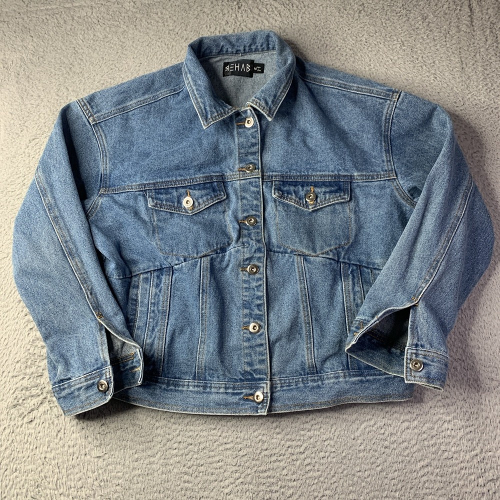 Rehab Womens Jean Jacket Classic Cut Medium Steel Buttons